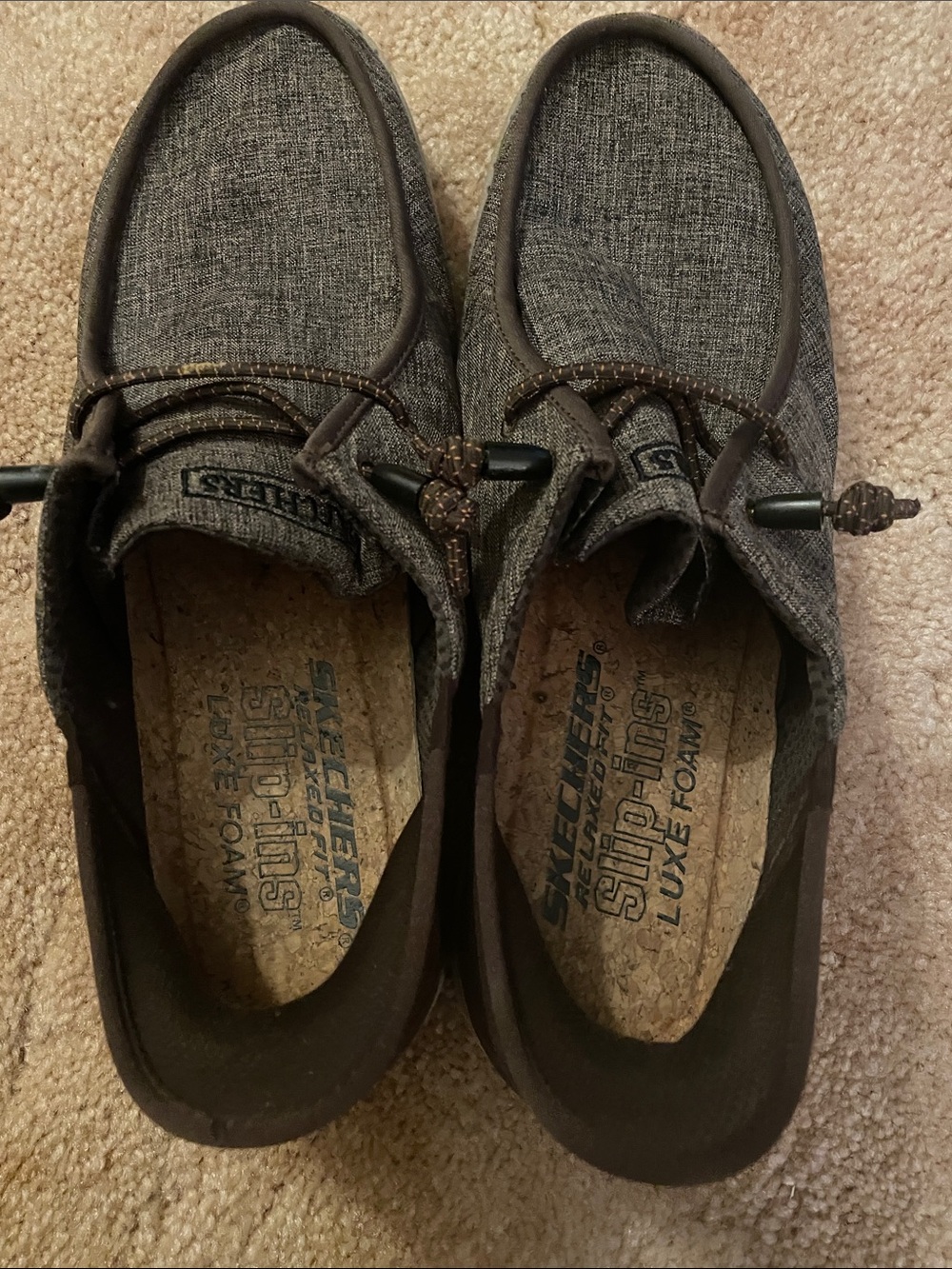 Skechers Men's Brown/Gray Slip-On Loafers with Toggle Lacing